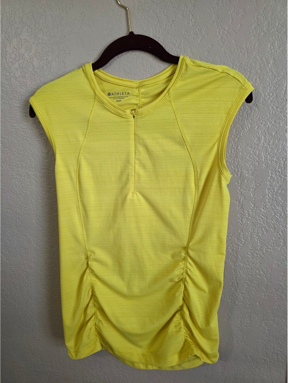 Athleta Pacific Illume UPF Fitted Yellow Tank Ruched Sides, Size XSP